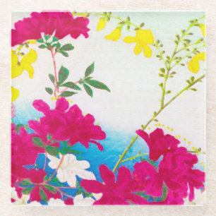 Posavasos De Vidrio Lirios de día japoneses - magenta, azul amarillo