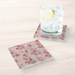 Posavasos De Vidrio Lirios Vintage Rosa Floral Cottagecore