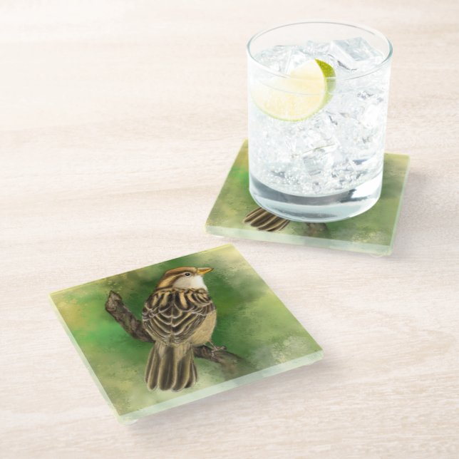Posavasos De Vidrio Little Sparrow Glass Coaster - Green (Angular)