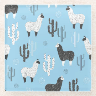 Posavasos De Vidrio Llama y cactus, lindo patrón.