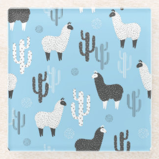 Posavasos De Vidrio Llama y cactus, lindo patrón.