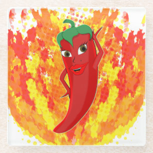 Posavasos De Vidrio Llamas rojas de fuego de pimienta caliente