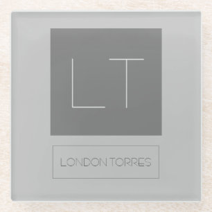 Posavasos De Vidrio Llave gris monogramo atractiva