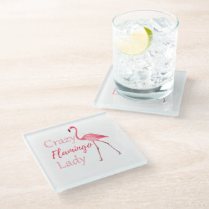 Posavasos De Vidrio Loco Flamingo Lady Funny Flamingo