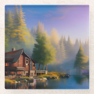 Posavasos De Vidrio Log Cabin on the Lake