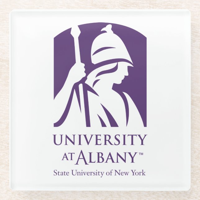Posavasos De Vidrio Logo icónico de la Universidad de Albany (Anverso)