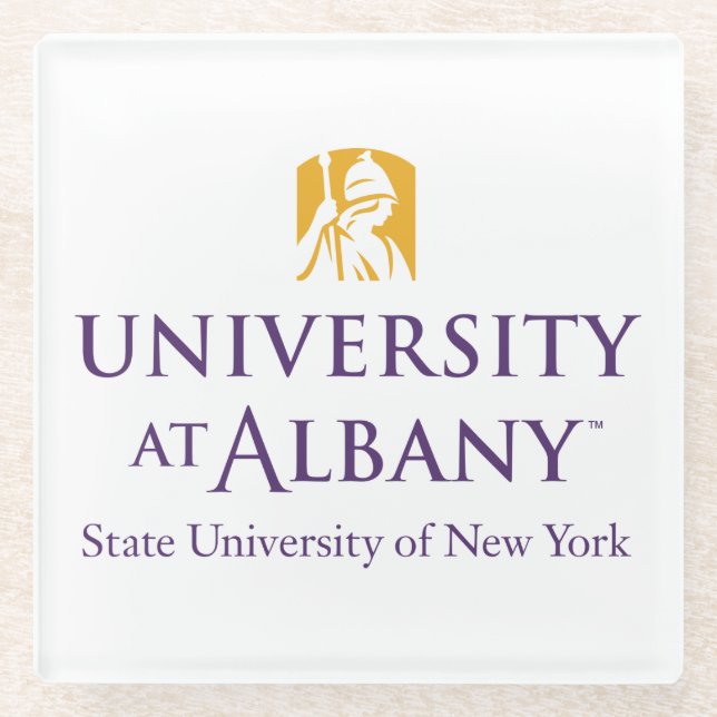 Posavasos De Vidrio Logo icónico de la Universidad de Albany (Anverso)