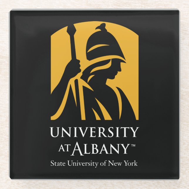 Posavasos De Vidrio Logo icónico de la Universidad de Albany (Anverso)