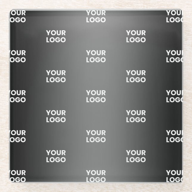 Posavasos De Vidrio Logotipo comercial de repetición | Gradiente negro (Anverso)
