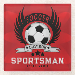 Posavasos De Vidrio Logotipo de fútbol vibrante Regalos de cumpleaño