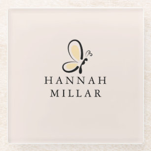 Posavasos De Vidrio Logotipo de nombre personalizado moderno rosa rubo