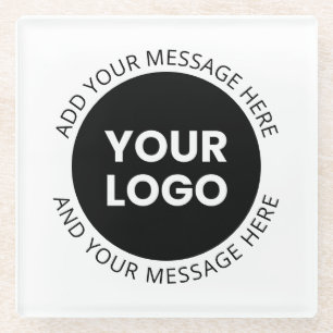 Posavasos De Vidrio Logotipo empresarial y texto editable Blanco y neg