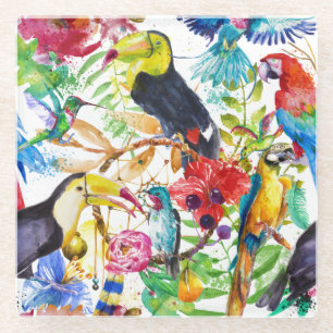 Posavasos De Vidrio Loros coloridos 2 de la acuarela