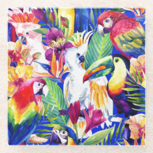 Posavasos De Vidrio Loros de la acuarela