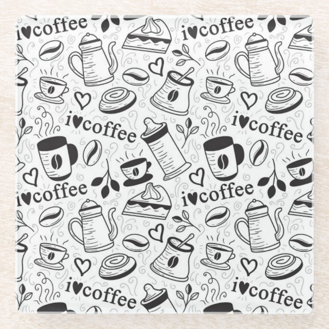 Posavasos De Vidrio Los amantes del café blanco y negro adoran el café (Anverso)