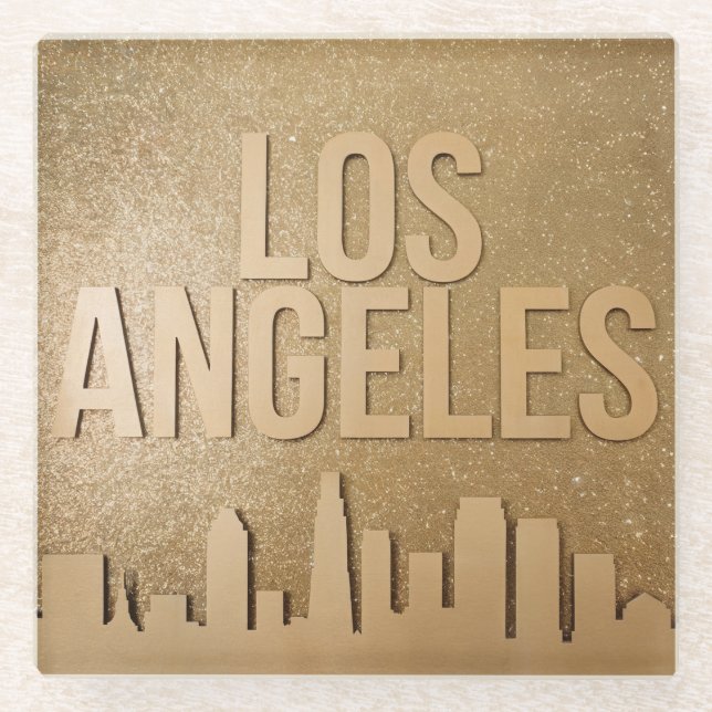 Posavasos De Vidrio Los Angeles Skyline Gold Coasters (Anverso)