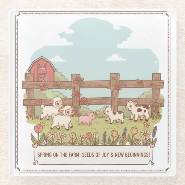 Posavasos De Vidrio los animales de las granjas  (Anverso)
