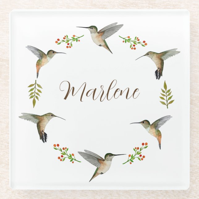 Posavasos De Vidrio Los colibríes del personalizado Allen (Anverso)