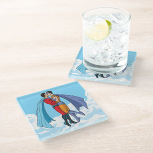 Posavasos De Vidrio Los dos superhéroes de Slipperyjoe besándose perso