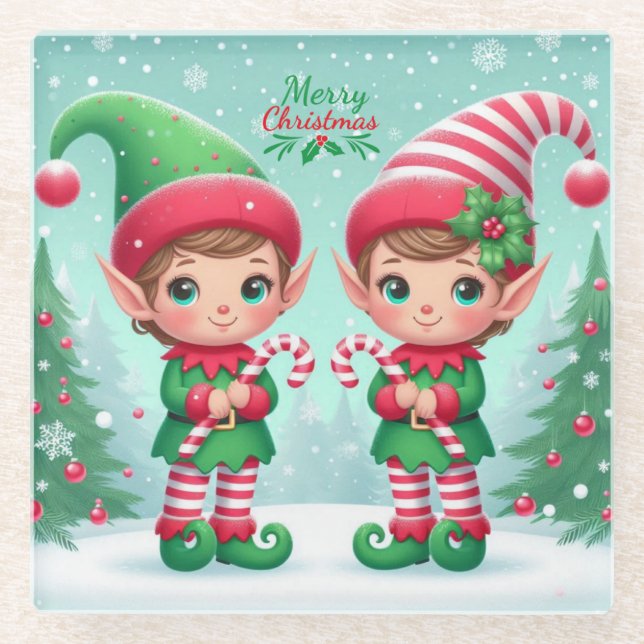 Posavasos De Vidrio Los elfos de los Navidades (Anverso)