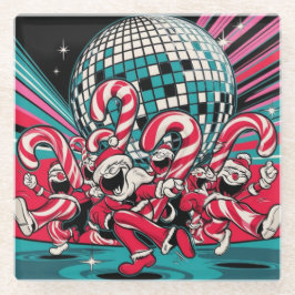 Posavasos De Vidrio Los elfos de Santa Candy Canes bailan bajo disco
