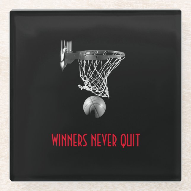 Posavasos De Vidrio Los ganadores nunca abandonan el baloncesto (Anverso)
