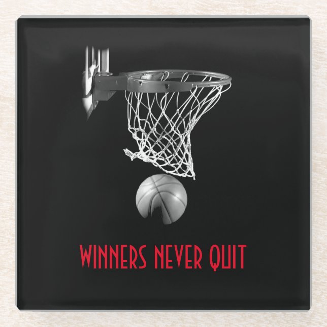 Posavasos De Vidrio Los ganadores nunca abandonan el baloncesto (Anverso)
