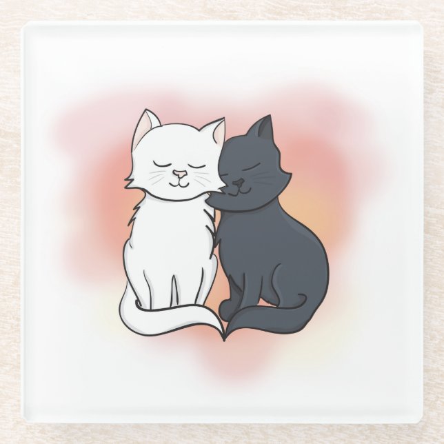 Posavasos De Vidrio Los gatos Personalizados bonitos enamorados (Anverso)