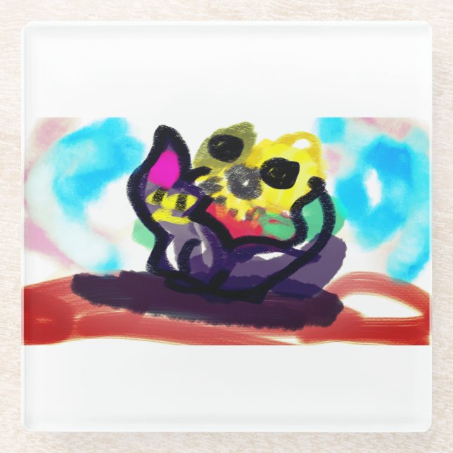 Posavasos De Vidrio Los girasoles y el gato negro (Anverso)