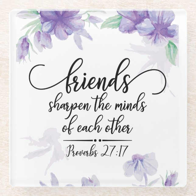 Posavasos De Vidrio Los proverbios 27:17 amigos ahondan las mentes (Anverso)