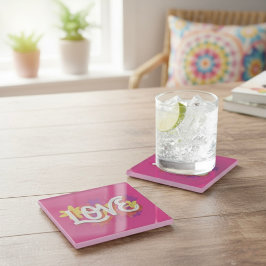Posavasos De Vidrio LOVE Glass Coaster
