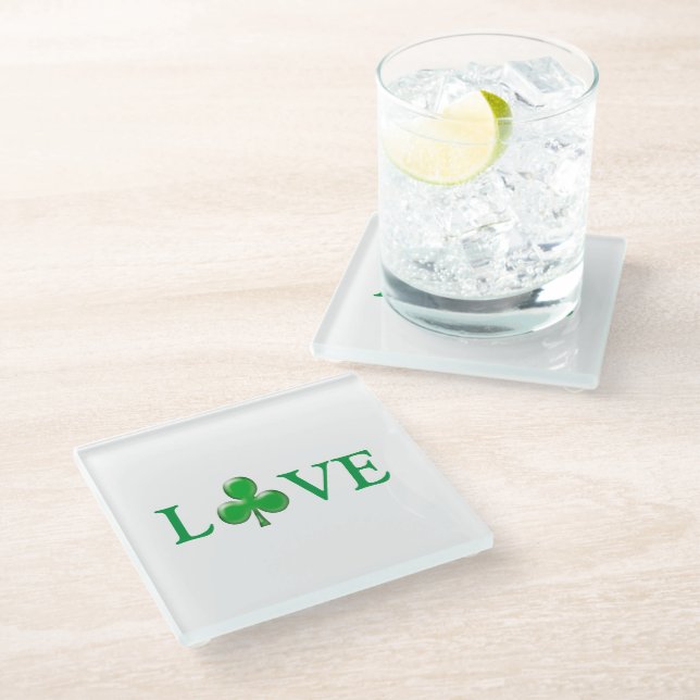 Posavasos De Vidrio Love Green Clover Shamrock St. (Angular)