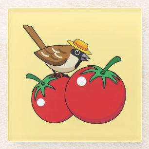 Posavasos De Vidrio Lover Sparrow Orgánico come tomate rojo