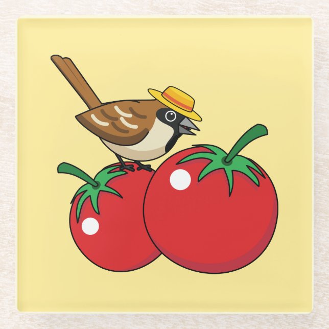 Posavasos De Vidrio Lover Sparrow Orgánico come tomate rojo (Anverso)