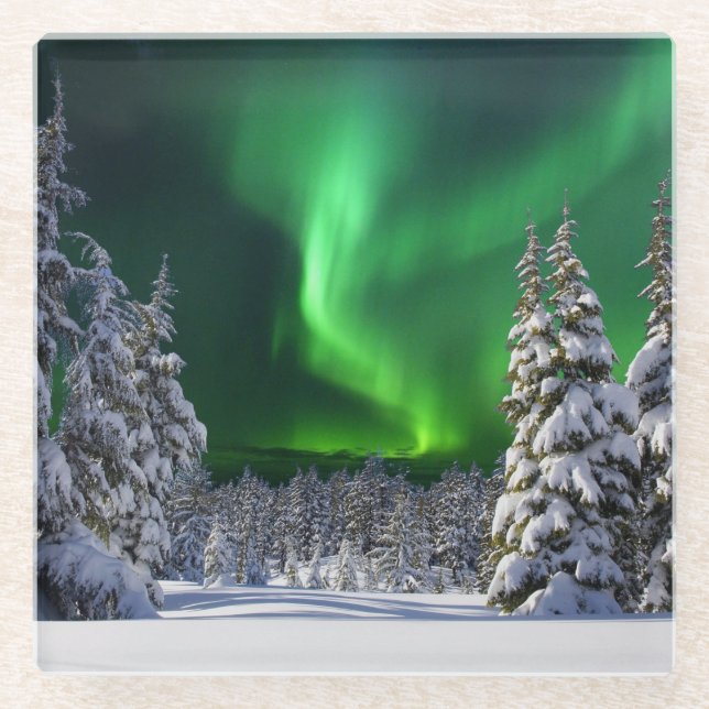 Posavasos De Vidrio Luces boreales durante el invierno (Anverso)