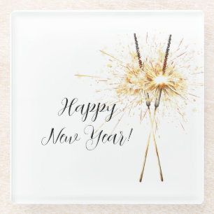 Posavasos De Vidrio Luces de Año Nuevo Doradas para Celebración
