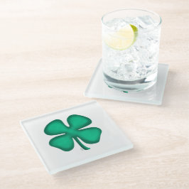 Posavasos De Vidrio Lucky 4 Leaf Irish Clover White Glaster