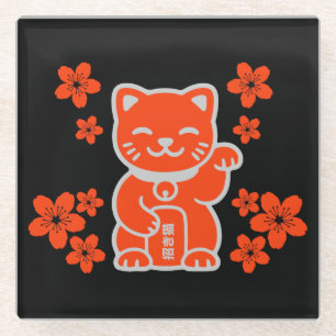 Posavasos De Vidrio Lucky Japanese Maneki-neko