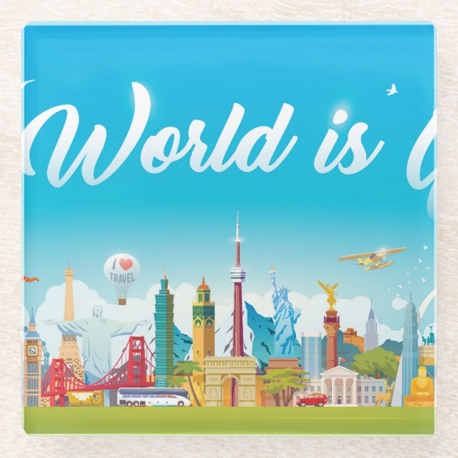 Posavasos De Vidrio Lugares de interés mundial: Viaje Viejo Viejo (Anverso)