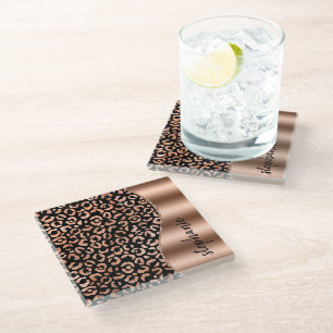 Posavasos De Vidrio Lugares de leopardo de lámina falsa glamurosa rosa