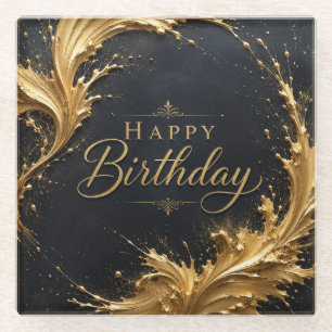 Posavasos De Vidrio Lujo Cumpleaños Elegancia Salpicadura de Oro