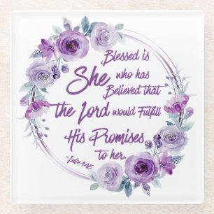 Posavasos De Vidrio Luke 1:45 bendecido es su morado floral