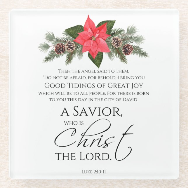 Posavasos De Vidrio Luke 2:10-11 Navidades de Poinsettia Scripture (Anverso)