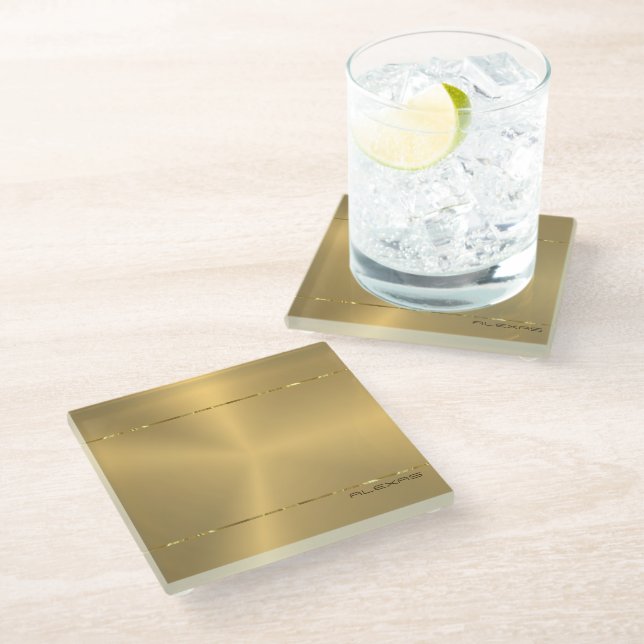 Posavasos De Vidrio Luminoso fondo metálico falso dorado (Angular)