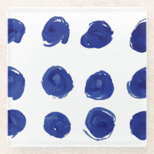 Posavasos De Vidrio Lunares, acuarela azul añil.