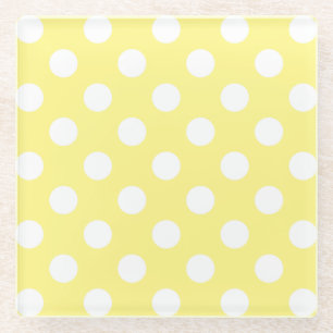 Posavasos De Vidrio Lunares blancos sobre amarillo limón