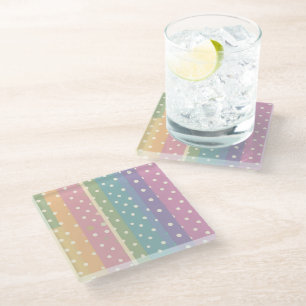 Posavasos De Vidrio Lunares en tonos pastel a rayas