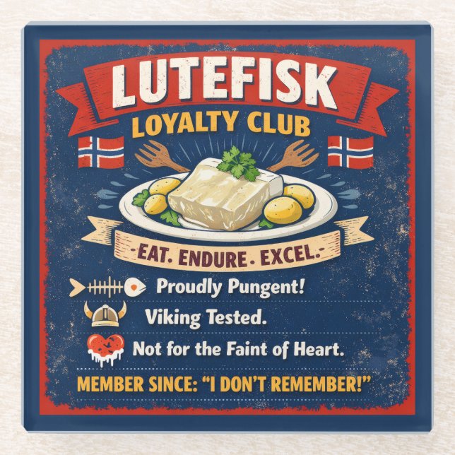 Posavasos De Vidrio Lutefisk Loyalty Club Norwegian Glass Coaster (Anverso)