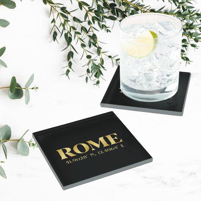 Posavasos De Vidrio Lux Roma Latitud y Longitud en Oro (Subido por el creador)