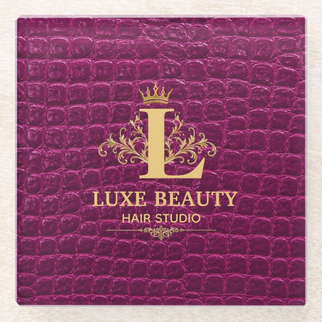 Posavasos De Vidrio Luxury Crocodile Leather Monogram Gold Initial  (Anverso)